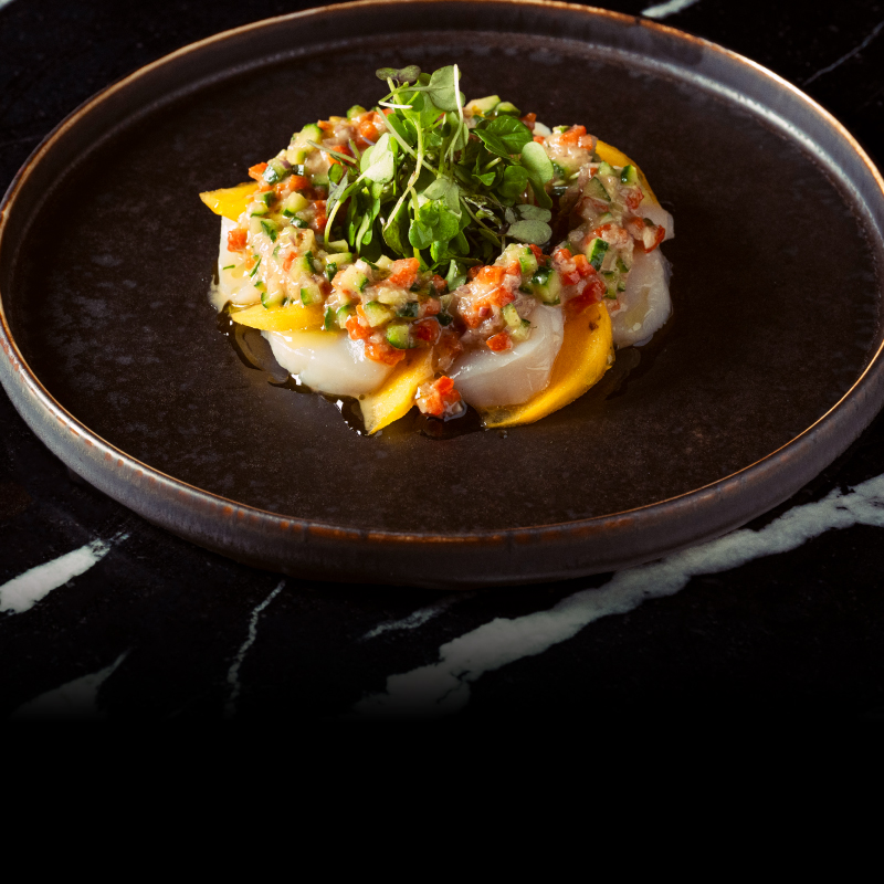 ホタテと柿のカルパッチョ　ラビゴットソース